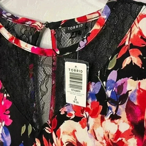 Torrid Skater Midi Studio Knit Lace Floral Multi Colored Dress NWT 2 2X 18/20 - Picture 9 of 11